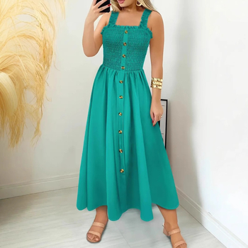 Rochie de vară 2025, stil european și american transfrontalier, cu guler unic, elegantă, stil de vacanță, stație independentă, vânzare fierbinte