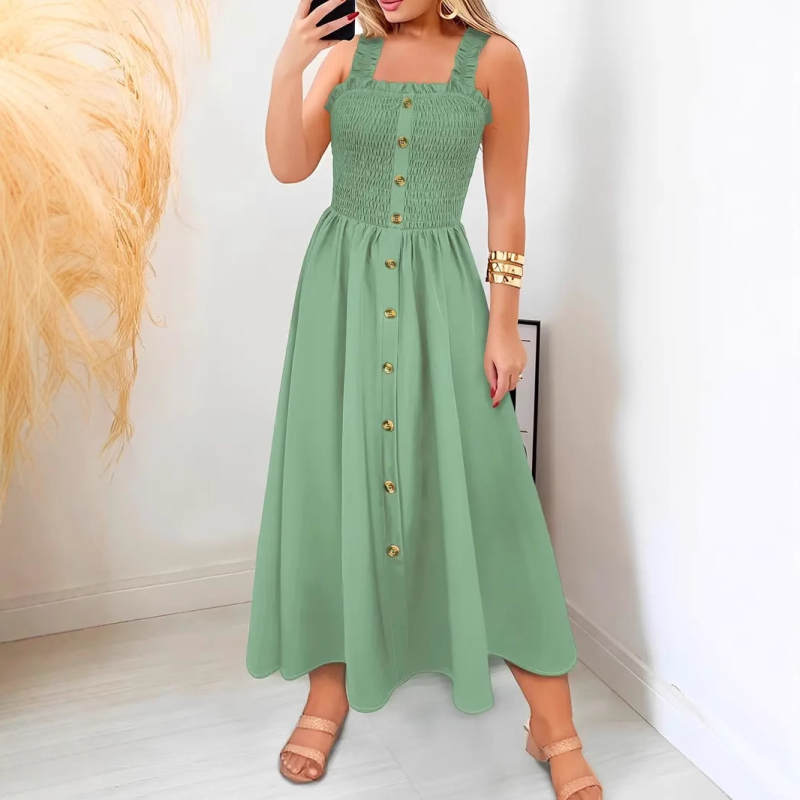 Rochie de vară 2025, stil european și american transfrontalier, cu guler unic, elegantă, stil de vacanță, stație independentă, vânzare fierbinte