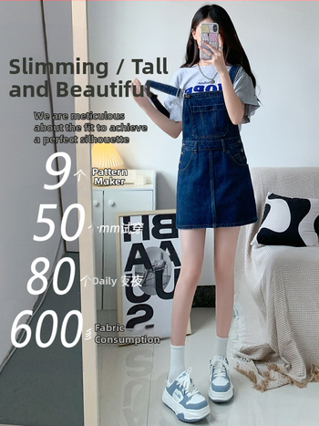 Sötétkék farmer pánt nélküli rövid ruha Női tavaszi vékony fazon 2024 Új érkezésű vékony fazonú, laza, karcsúsító, fiatalos, elegáns overall ruha