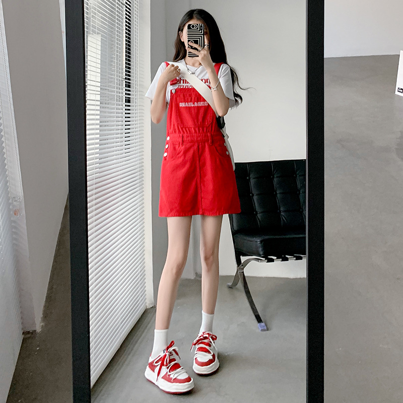 Sötétkék farmer pánt nélküli rövid ruha Női tavaszi vékony fazon 2024 Új érkezésű vékony fazonú, laza, karcsúsító, fiatalos, elegáns overall ruha