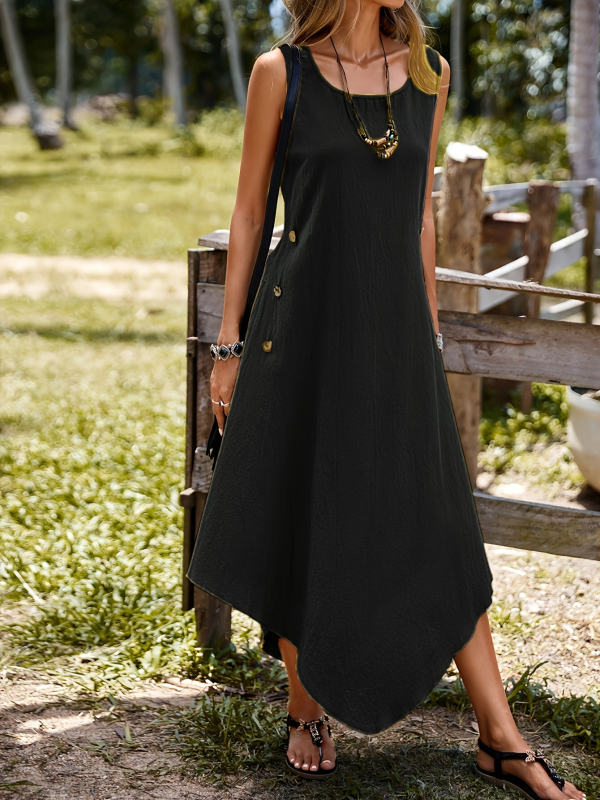 Amazon plus size női határokon átnyúló európai és amerikai új ruha Független Állomás Nyári pamut és lenvászon egyszínű szabadidős ruha