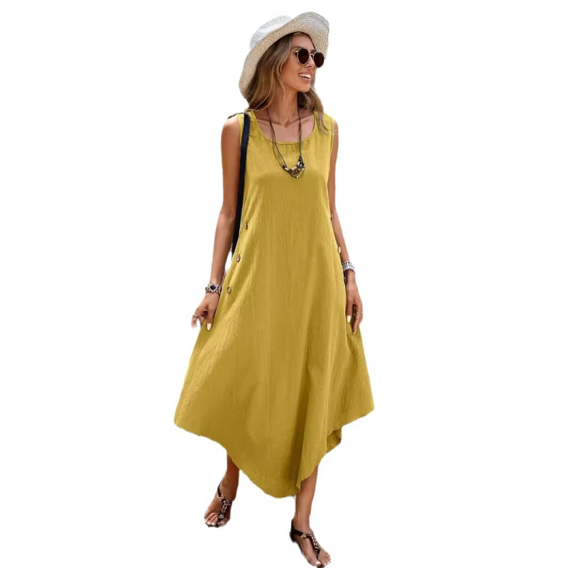 Amazon plus size női határokon átnyúló európai és amerikai új ruha Független Állomás Nyári pamut és lenvászon egyszínű szabadidős ruha