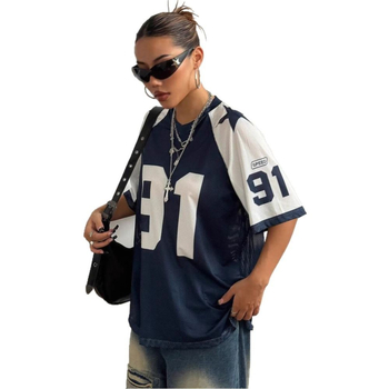 Határokon átnyúló Aliexpress amerikai szexi sportstílusú mintás kontrasztos hálós rövid ujjú póló, Jersey Y2K laza felső