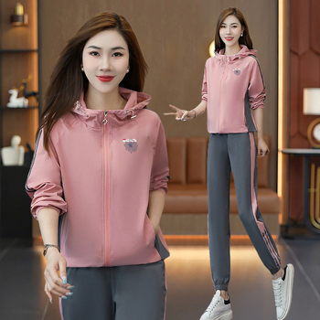 Αθλητικό παντελόνι μέσης και μέσης, σετ δύο τεμαχίων, με κουκούλα, μοντέρνα, ανοιξιάτικη και φθινοπωρινή ελαστική φόρμα, σε στυλ Western, σε χρωματική αντίθεση, για γυναίκες και γυναίκες.