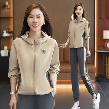 Αθλητικό παντελόνι μέσης και μέσης, σετ δύο τεμαχίων, με κουκούλα, μοντέρνα, ανοιξιάτικη και φθινοπωρινή ελαστική φόρμα, σε στυλ Western, σε χρωματική αντίθεση, για γυναίκες και γυναίκες.