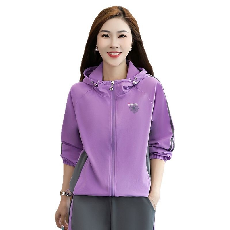 Tavaszi és őszi rugalmas divatos hétköznapi sportöltöny női kapucnis nyugati stílusú kontrasztos színű középkorú anyáknak való melegítőnadrág kétrészes szett