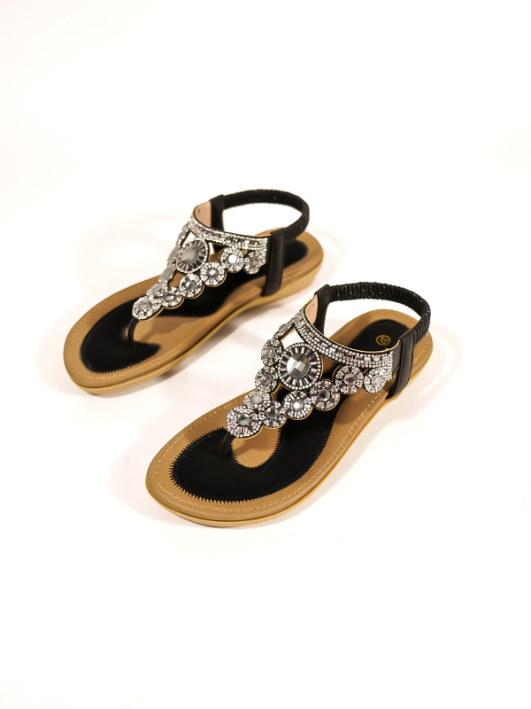 2024 tavasz Új, határokon átnyúló internetes ünneplő, plus size lapos talpú szandálok, virágos strasszos szandálok, nyitott orrú, külső viselet, strand, menő