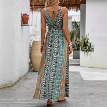 Spot Amazon Tiktoktemu európai és amerikai ruházati új nyári stílusú V-nyakú hosszú ruha határokon átnyúló