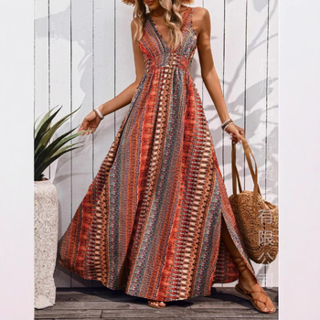 Spot Amazon Tiktoktemu európai és amerikai ruházati új nyári stílusú V-nyakú hosszú ruha határokon átnyúló