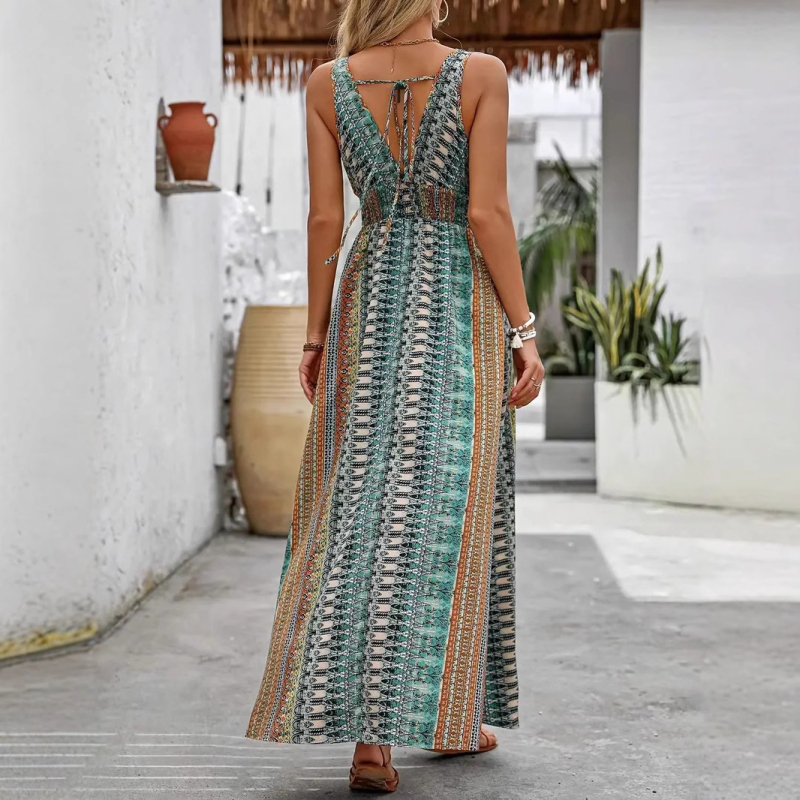 Spot Amazon Tiktoktemu európai és amerikai ruházati új nyári stílusú V-nyakú hosszú ruha határokon átnyúló