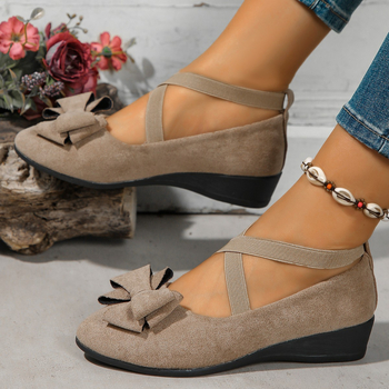 Külkereskedelmi új, 2024-es tavaszi és őszi rugalmas szalagos, masnis babcipő, velúr, éksarkú, keresztpántos, plus size női cipők