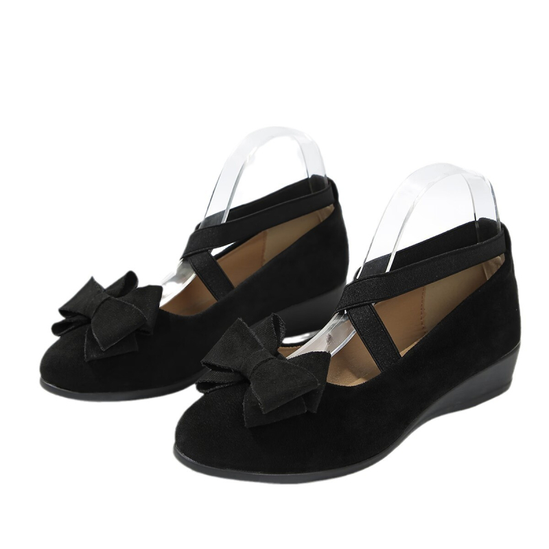 Külkereskedelmi új, 2024-es tavaszi és őszi rugalmas szalagos, masnis babcipő, velúr, éksarkú, keresztpántos, plus size női cipők