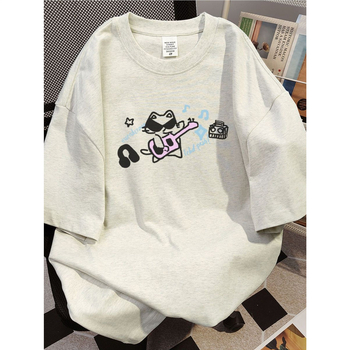 Nehézsúlyú pamut K-stílusú, divatos márkájú, rajzfilmfigura mintás, rövid ujjú póló férfiaknak és nőknek, laza, nyári felsők.