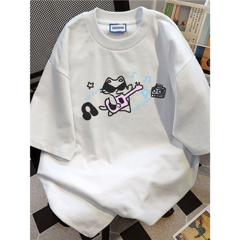 Nehézsúlyú pamut K-stílusú, divatos márkájú, rajzfilmfigura mintás, rövid ujjú póló férfiaknak és nőknek, laza, nyári felsők.