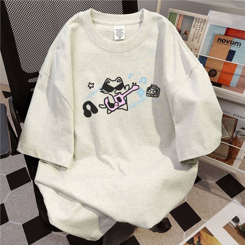 Nehézsúlyú pamut K-stílusú, divatos márkájú, rajzfilmfigura mintás, rövid ujjú póló férfiaknak és nőknek, laza, nyári felsők.