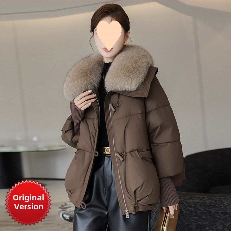 2025 Зимно ново пухено яке с памучна подплата, дамско късо яке в западен стил, корейско, свободно, с памучна подплата и кожена яка, удебелено яке с памучна подплата