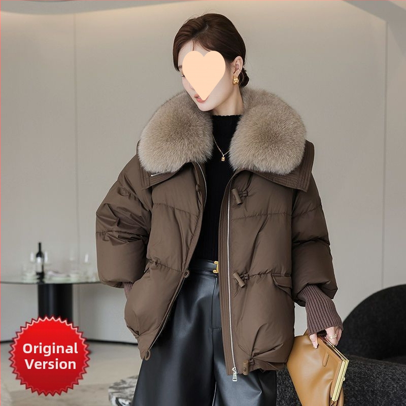 2025 Зимно ново пухено яке с памучна подплата, дамско късо яке в западен стил, корейско, свободно, с памучна подплата и кожена яка, удебелено яке с памучна подплата