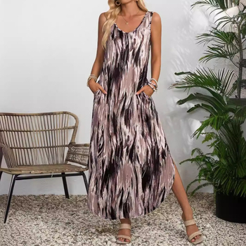 Raktáron lévő, határokon átnyúló, Amazon független oldalról származó, európai és amerikai női divatos, virágmintás, dupla hasítékos, hosszú fazonú, nyitott hasítékos ruha
