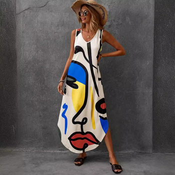 Raktáron lévő, határokon átnyúló, Amazon független oldalról származó, európai és amerikai női divatos, virágmintás, dupla hasítékos, hosszú fazonú, nyitott hasítékos ruha
