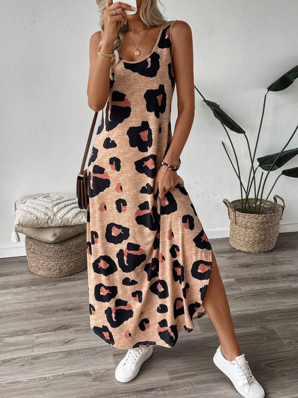 Raktáron lévő, határokon átnyúló, Amazon független oldalról származó, európai és amerikai női divatos, virágmintás, dupla hasítékos, hosszú fazonú, nyitott hasítékos ruha