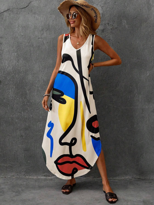 Raktáron lévő, határokon átnyúló, Amazon független oldalról származó, európai és amerikai női divatos, virágmintás, dupla hasítékos, hosszú fazonú, nyitott hasítékos ruha