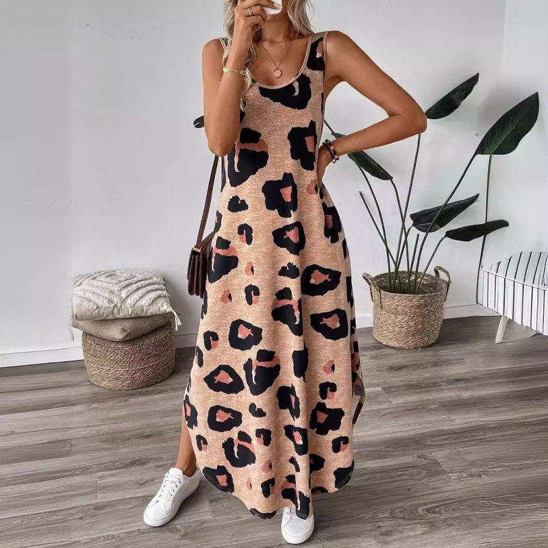 Raktáron lévő, határokon átnyúló, Amazon független oldalról származó, európai és amerikai női divatos, virágmintás, dupla hasítékos, hosszú fazonú, nyitott hasítékos ruha