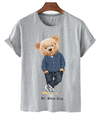 DX100527 Határokon átnyúló Amazon AliExpress nyári robbanásveszélyes úriember medvemintás kereknyakú rövid ujjú póló, divatos férfiaknak és nőknek