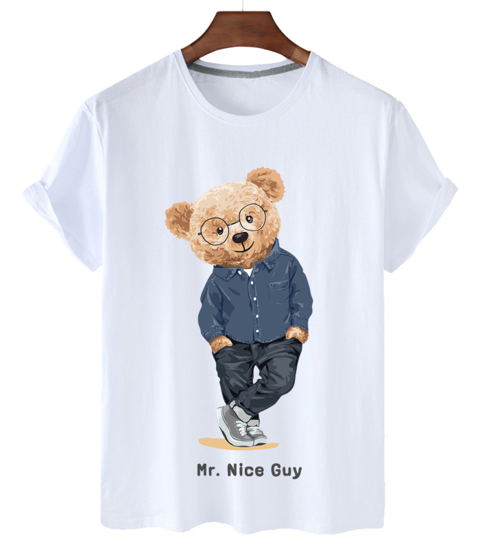 DX100527 Határokon átnyúló Amazon AliExpress nyári robbanásveszélyes úriember medvemintás kereknyakú rövid ujjú póló, divatos férfiaknak és nőknek