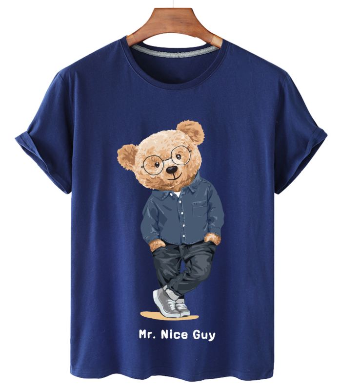 DX100527 Határokon átnyúló Amazon AliExpress nyári robbanásveszélyes úriember medvemintás kereknyakú rövid ujjú póló, divatos férfiaknak és nőknek