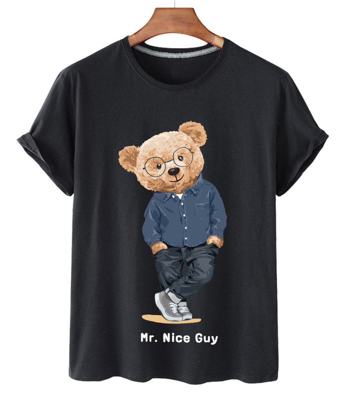 DX100527 Határokon átnyúló Amazon AliExpress nyári robbanásveszélyes úriember medvemintás kereknyakú rövid ujjú póló, divatos férfiaknak és nőknek