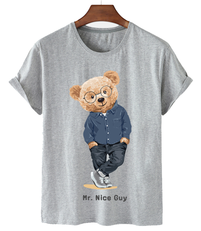 DX100527 Határokon átnyúló Amazon AliExpress nyári robbanásveszélyes úriember medvemintás kereknyakú rövid ujjú póló, divatos férfiaknak és nőknek