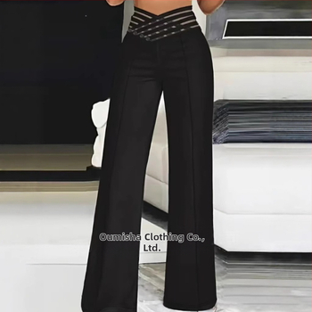 Amazon Hot Selling 2025 európai és amerikai külkereskedelmi új női üreges öves mikro magas derekú laza alkalmi széles szárú nadrág