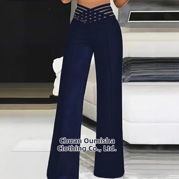 Amazon Hot Selling 2025 európai és amerikai külkereskedelmi új női üreges öves mikro magas derekú laza alkalmi széles szárú nadrág