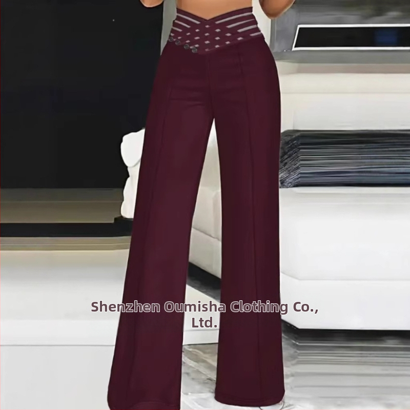 Amazon Hot Selling 2025 Európsky a americký zahraničný obchod Nové dámske duté opaskové mikro vysoké pásové voľné ležérne nohavice so širokými nohavicami