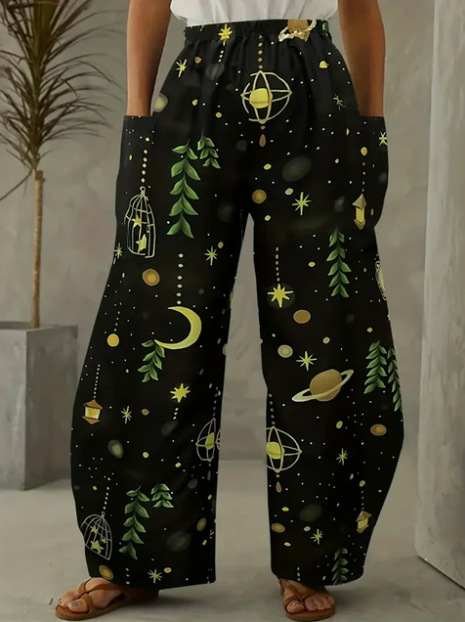 Európai és amerikai koreai női nadrág, dupla zsebes, laza, érett, kreatív, űrművészeti, hétköznapi viselet, 3D digitális nyomtatás