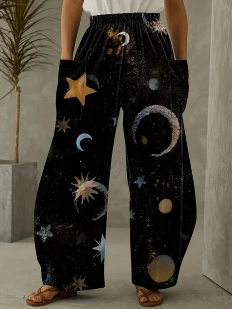 Európai és amerikai koreai női nadrág, dupla zsebes, laza, érett, kreatív, űrművészeti, hétköznapi viselet, 3D digitális nyomtatás