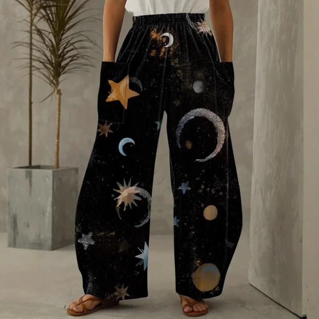 Európai és amerikai koreai női nadrág, dupla zsebes, laza, érett, kreatív, űrművészeti, hétköznapi viselet, 3D digitális nyomtatás