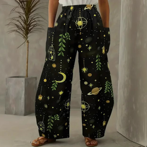 Európai és amerikai koreai női nadrág, dupla zsebes, laza, érett, kreatív, űrművészeti, hétköznapi viselet, 3D digitális nyomtatás