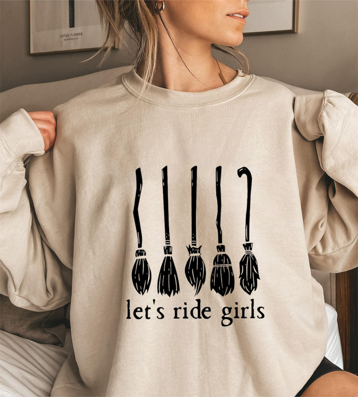 Amazon külkereskedelmi új Halloween Let_s Ride Girls betűmintás kerek nyakú női hosszú pulóver