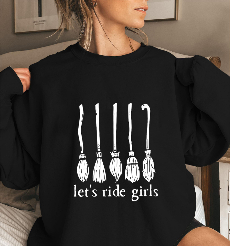Amazon külkereskedelmi új Halloween Let_s Ride Girls betűmintás kerek nyakú női hosszú pulóver
