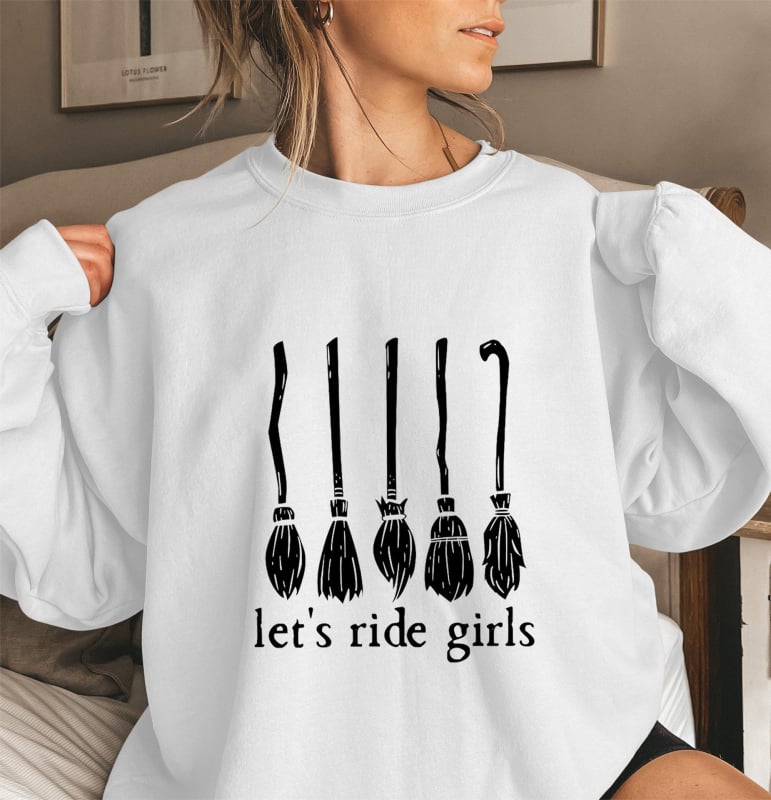 Amazon vanjska trgovina novi Halloween Let_s Ride Girls uzorak slova okrugli izrez ženski pulover dugi