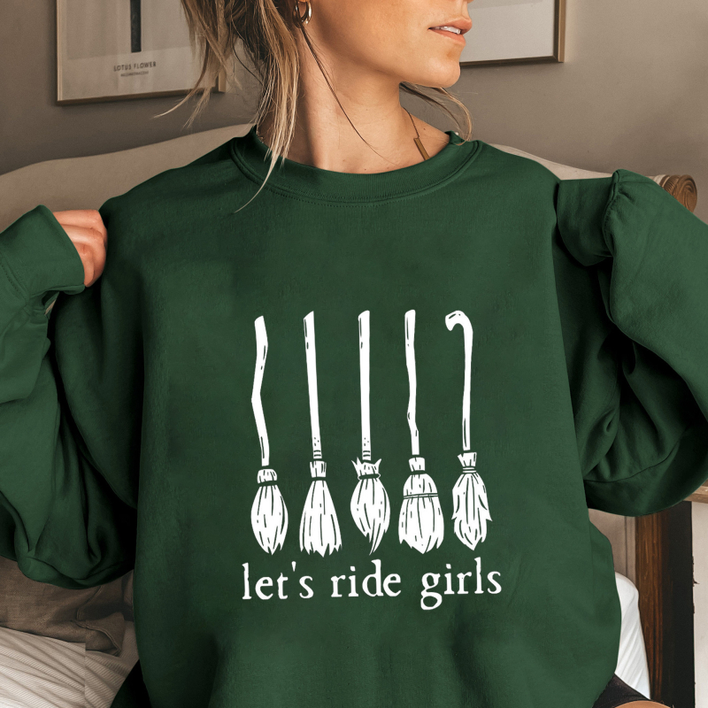 Amazon külkereskedelmi új Halloween Let_s Ride Girls betűmintás kerek nyakú női hosszú pulóver