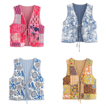 Piiriülene väliskaubandus 2025 Euroopa ja Ameerika stiilis naisterõivad, uus moodne tänavatrükk, puuvillase polsterdusega jope-vest
