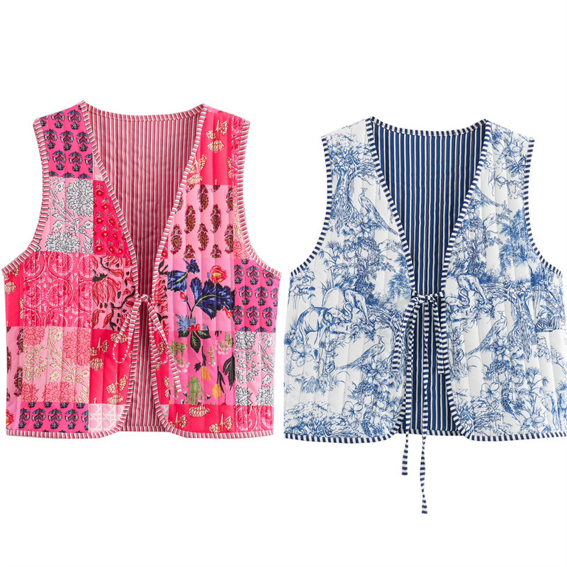 Piiriülene väliskaubandus 2025 Euroopa ja Ameerika stiilis naisterõivad, uus moodne tänavatrükk, puuvillase polsterdusega jope-vest