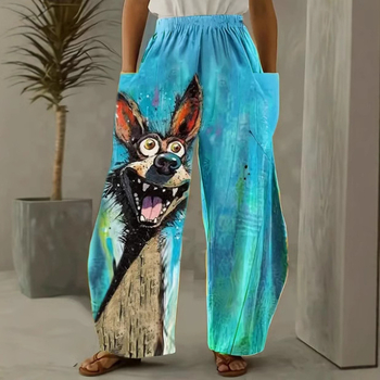 Ευρωπαϊκό και αμερικανικό κορεατικό γυναικείο παντελόνι διπλής τσέπης χαλαρό ώριμο δημιουργικό κουτάβι τέχνης casual ένδυση 3D ψηφιακή εκτύπωση