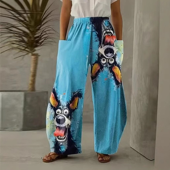 Ευρωπαϊκό και αμερικανικό κορεατικό γυναικείο παντελόνι διπλής τσέπης χαλαρό ώριμο δημιουργικό κουτάβι τέχνης casual ένδυση 3D ψηφιακή εκτύπωση