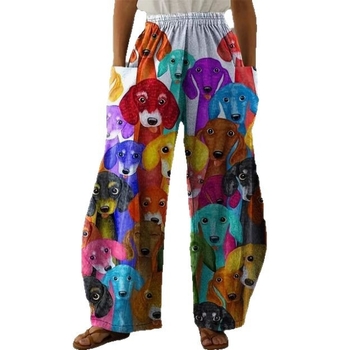 Ευρωπαϊκό και αμερικανικό κορεατικό γυναικείο παντελόνι διπλής τσέπης χαλαρό ώριμο δημιουργικό κουτάβι τέχνης casual ένδυση 3D ψηφιακή εκτύπωση