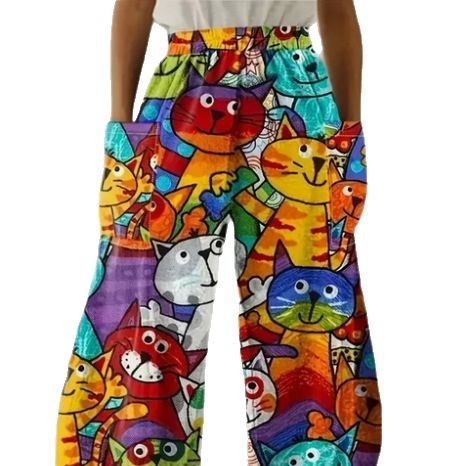 Európai, amerikai és koreai női nadrágok, dupla zsebes, laza színű, kreatív, kiskutyaművészeti, divatos viselet, 3D digitális nyomtatással