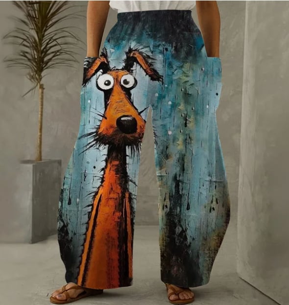 Európai, amerikai és koreai női nadrágok, dupla zsebes, laza színű, kreatív, kiskutyaművészeti, divatos viselet, 3D digitális nyomtatással