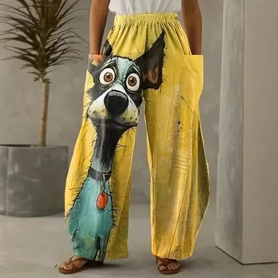 Európai és amerikai koreai női nadrág, dupla zsebes, lezser, kényelmes, színes, kreatív, művészeti, szabad viselet, 3D digitális nyomtatás